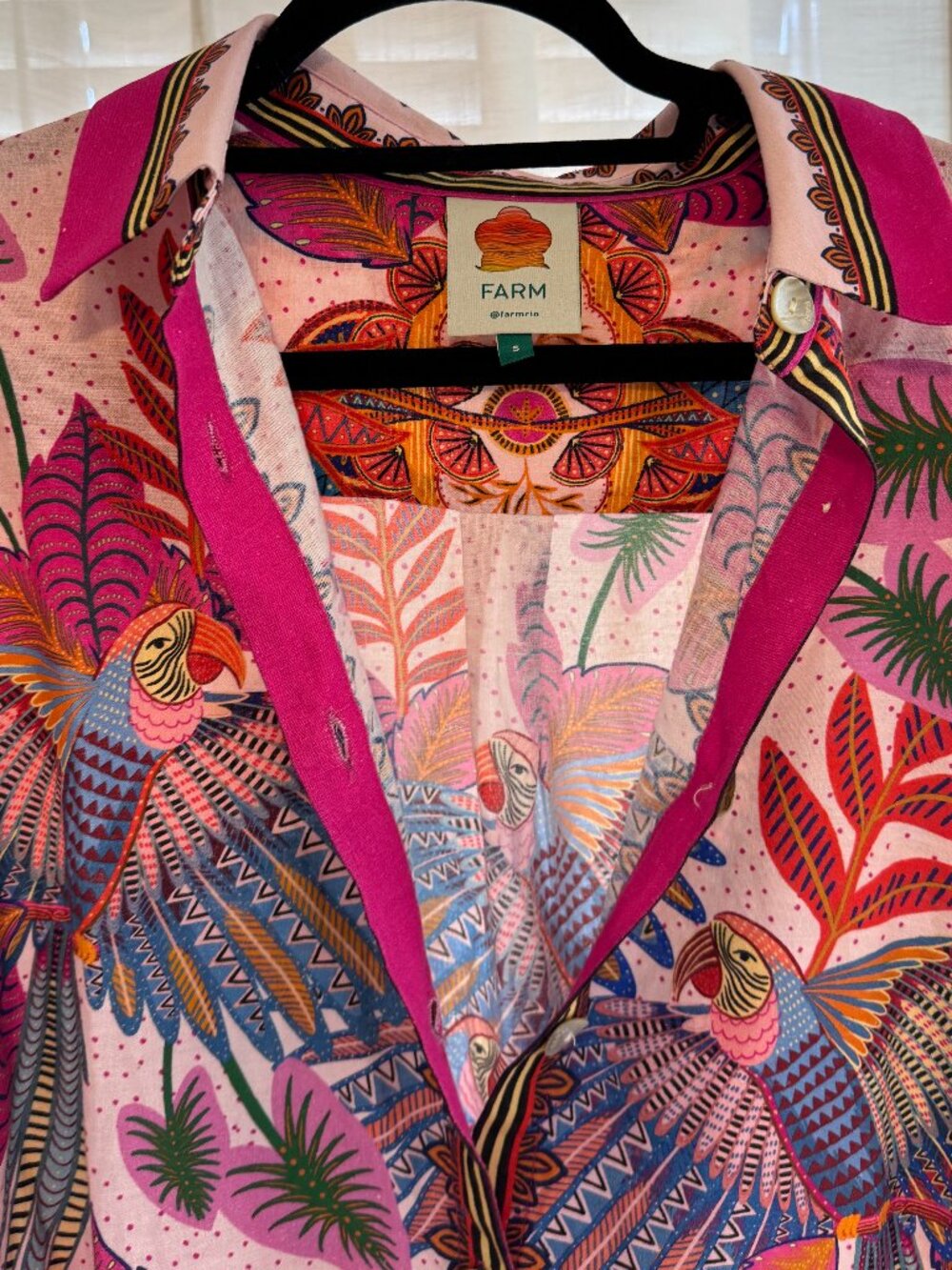 FARM Rio Scarf Linen Blend Button-Up Shirt | Small - Picture 8 of 11